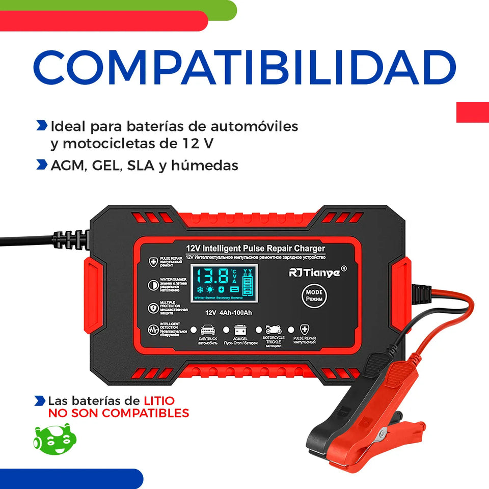 Cargador de Batería Automotriz Inteligente 12V con Pantalla LCD