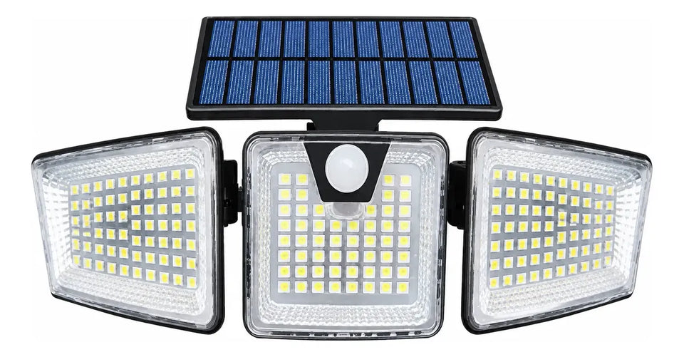 Lámpara Solar LED con Sensor de Movimiento y Triple Cabezal