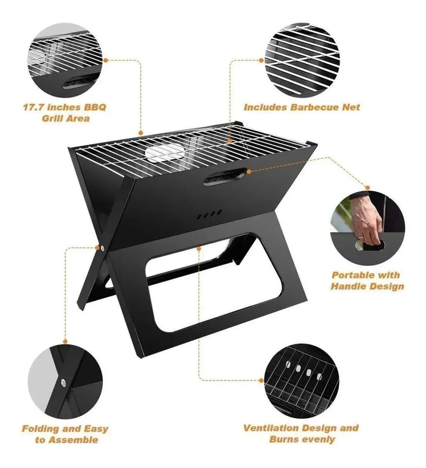 Parrilla Portátil Plegable de Carbón Premium en Acero Inoxidable
