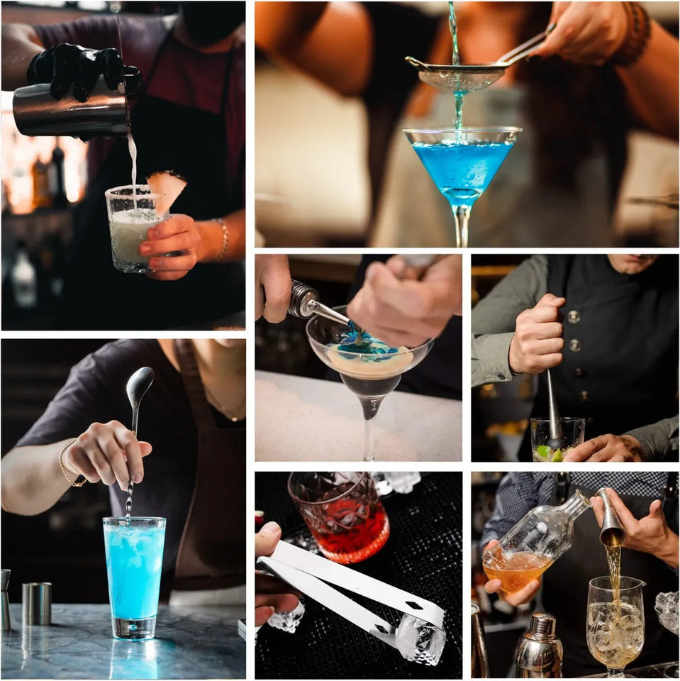 KIT DE COCTELERÍA PROFESIONAL DE 23 PIEZAS CON BASE DE BAMBÚ