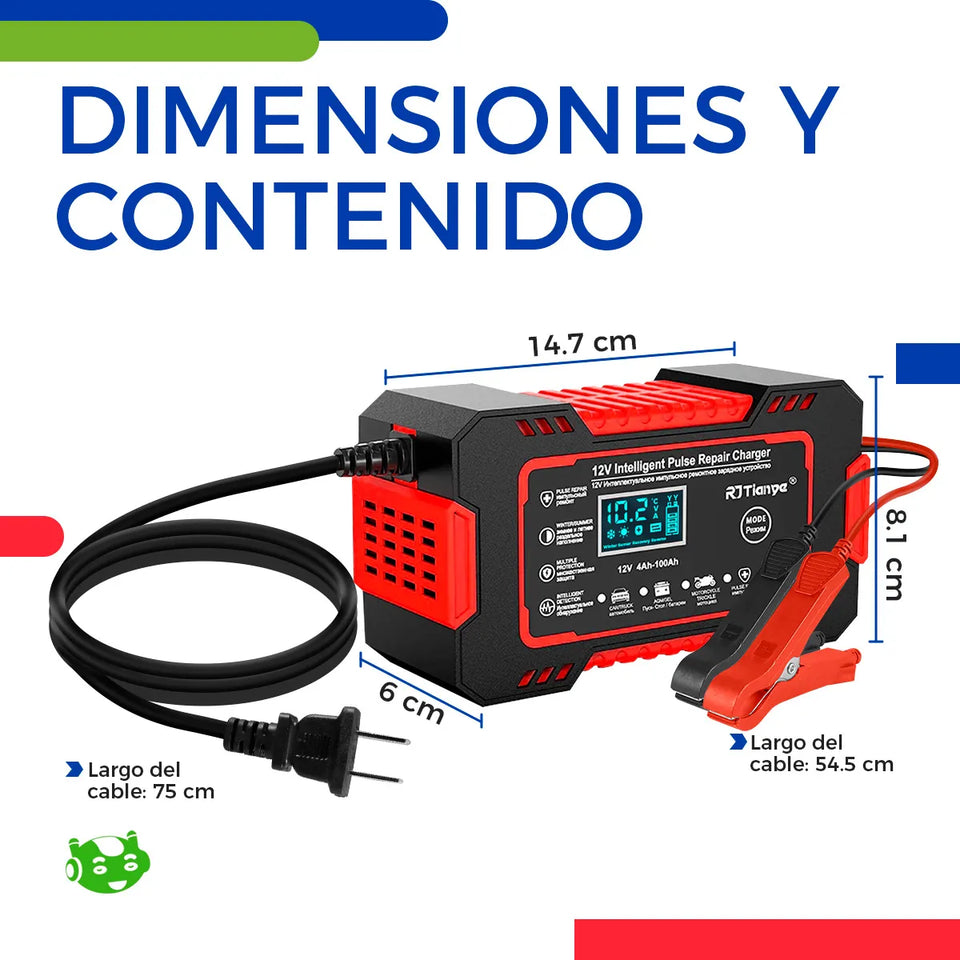 Cargador de Batería Automotriz Inteligente 12V con Pantalla LCD