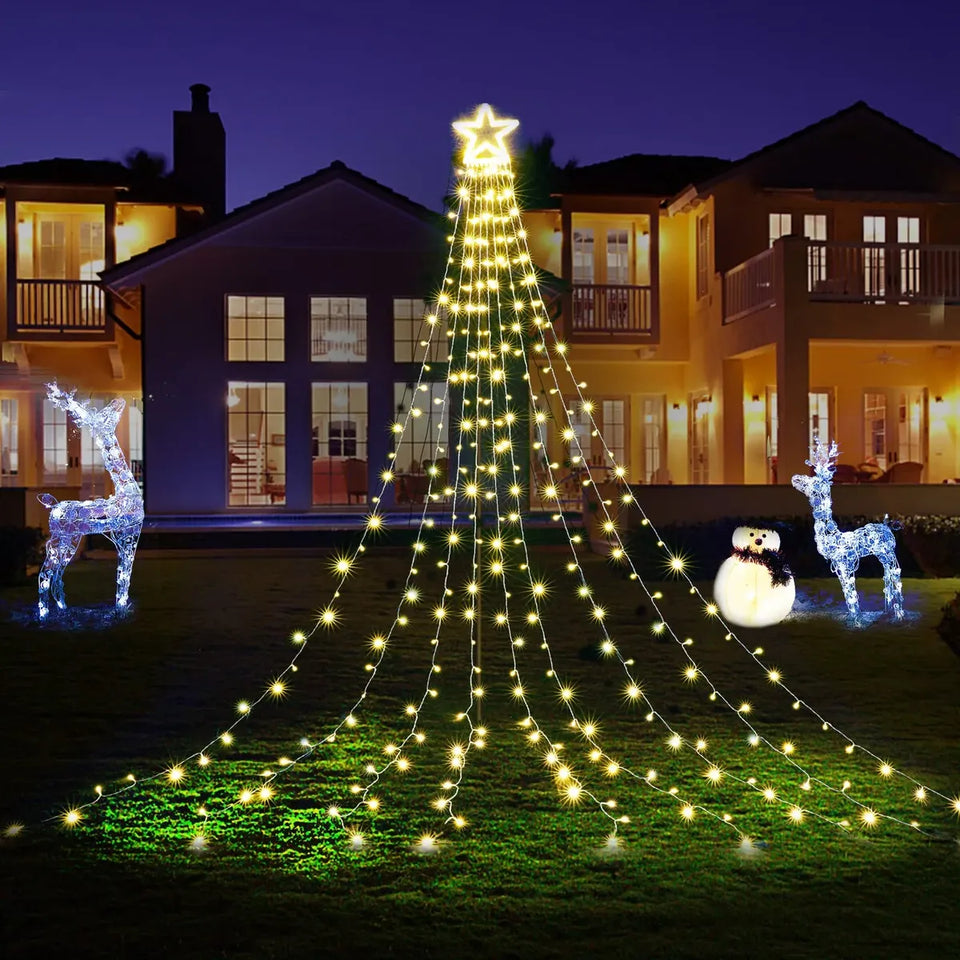 Luces LED Navideñas en Cascada con Estrella y Control Remoto