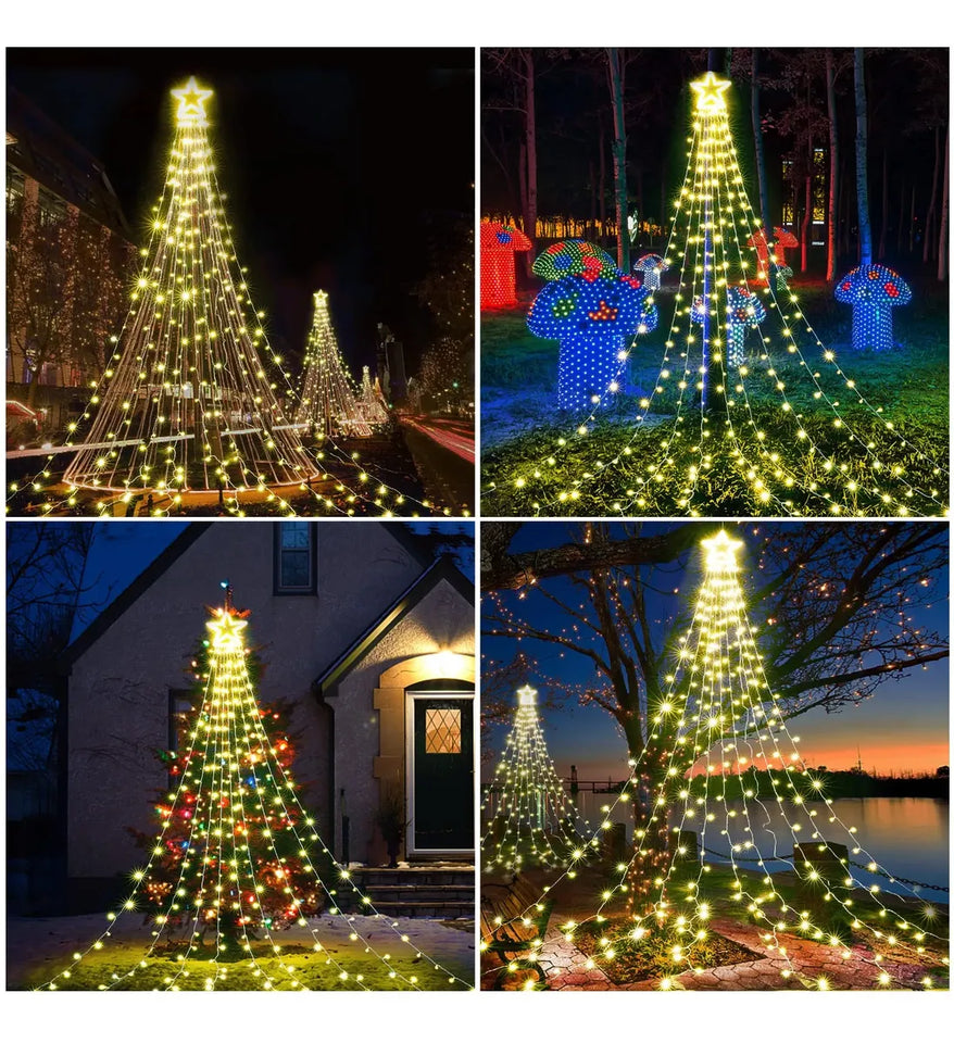 Luces LED Navideñas en Cascada con Estrella y Control Remoto