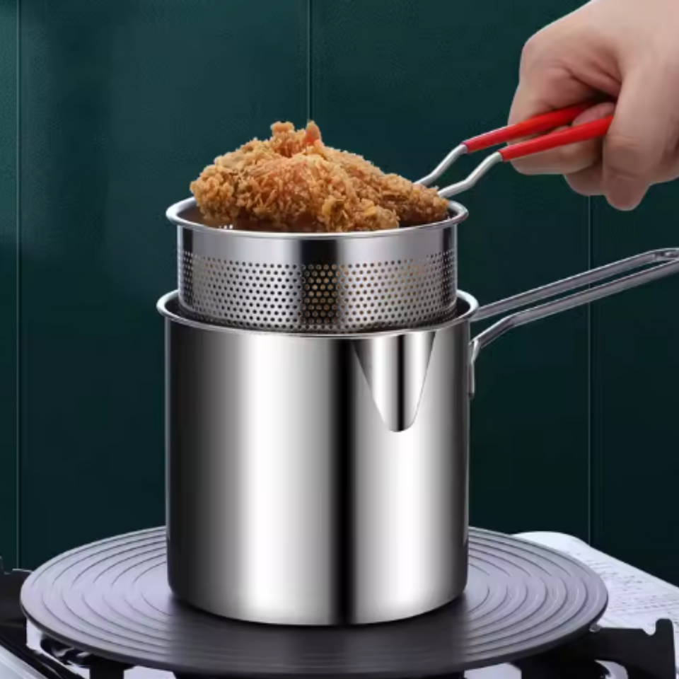 Olla Para Freir Con Colador Y Pinzas