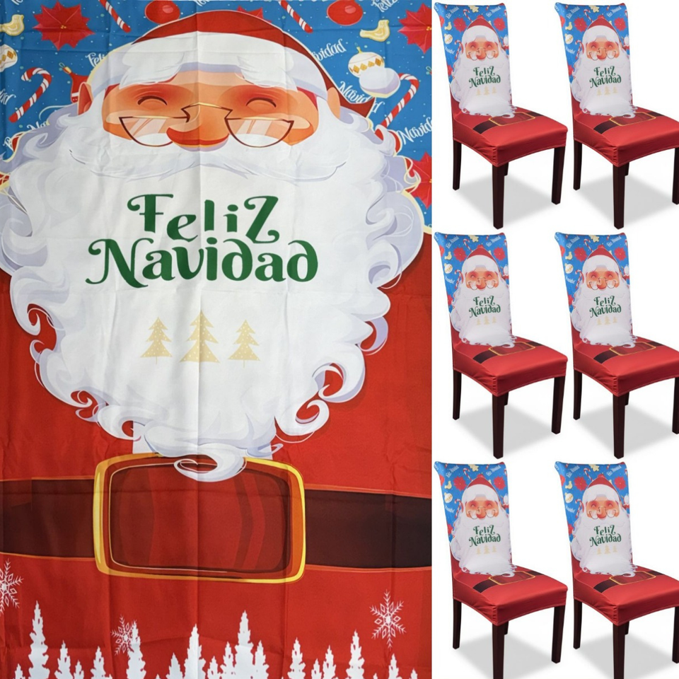 Set mantel navideño + 6 fundas para sillas