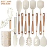 Set de utensilios para cocina x16 piezas en silicona beige