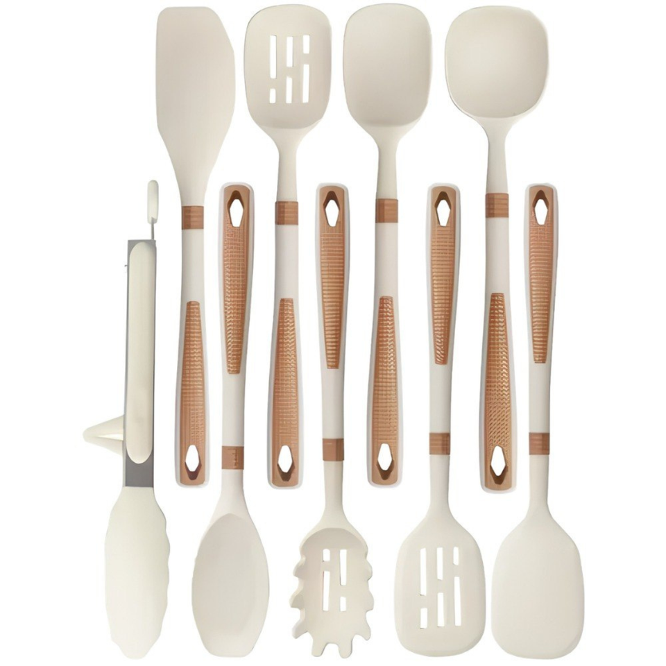 Set de utensilios para cocina x16 piezas en silicona beige