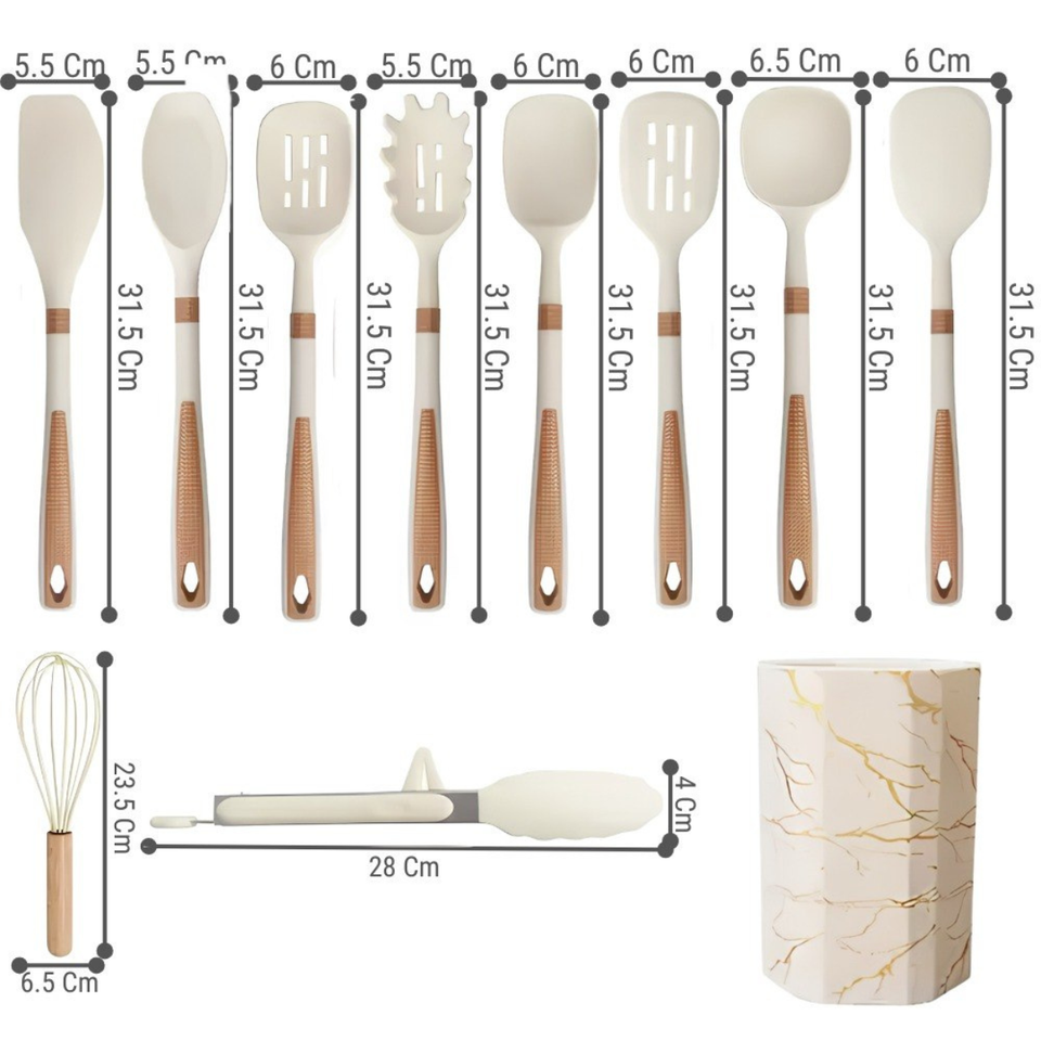 Set de utensilios para cocina x16 piezas en silicona beige