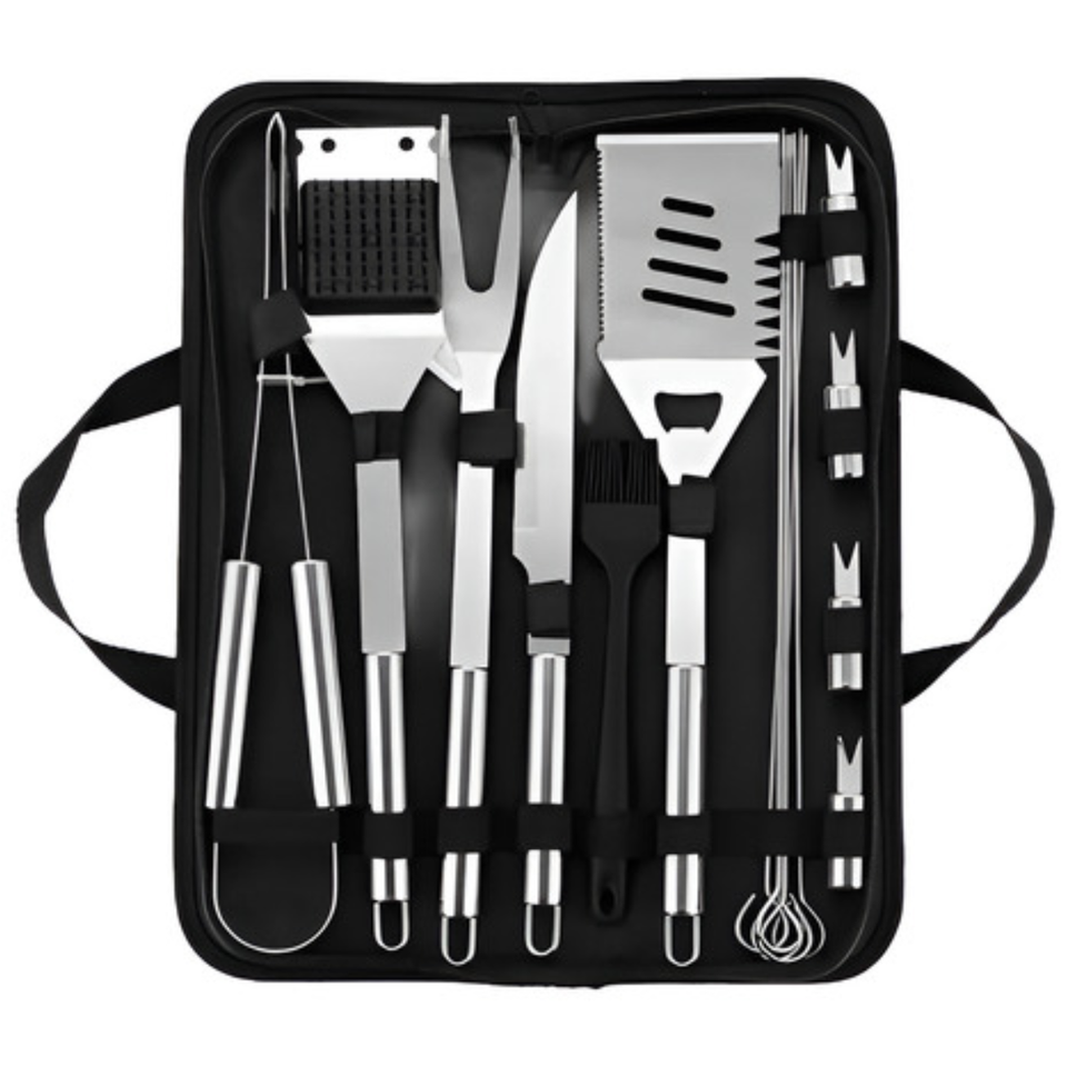 Set parrillero estuche kit bbq para asados con 15 utensilios