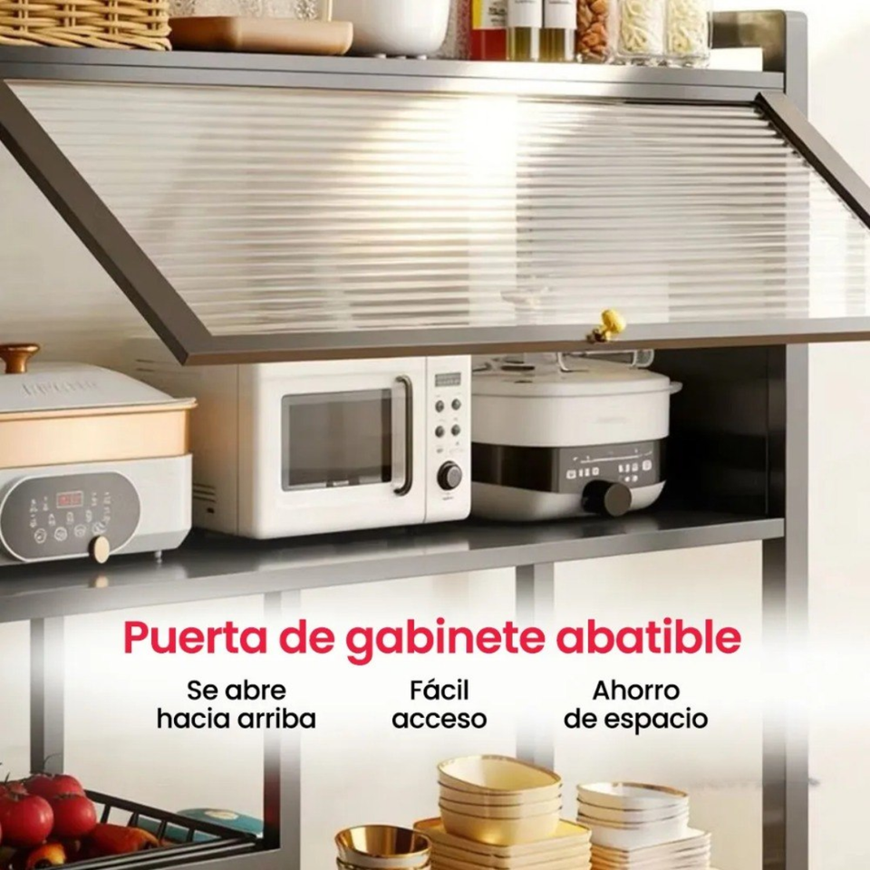 Estantería organizadora de cocina multifuncional con gabinete y ruedas