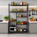 Estantería organizadora de cocina multifuncional con gabinete y ruedas