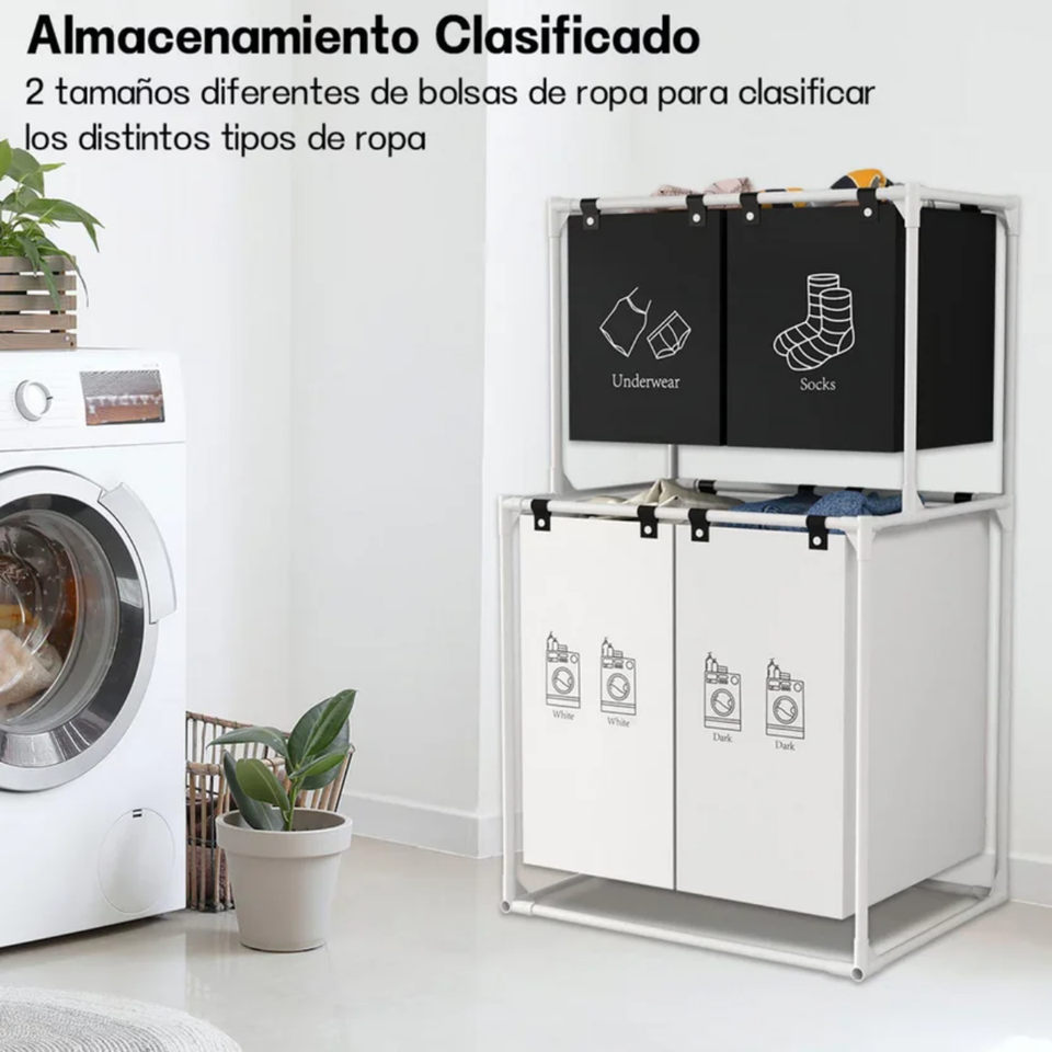 Cesta organizadora de ropa sucia de 4 compartimientos