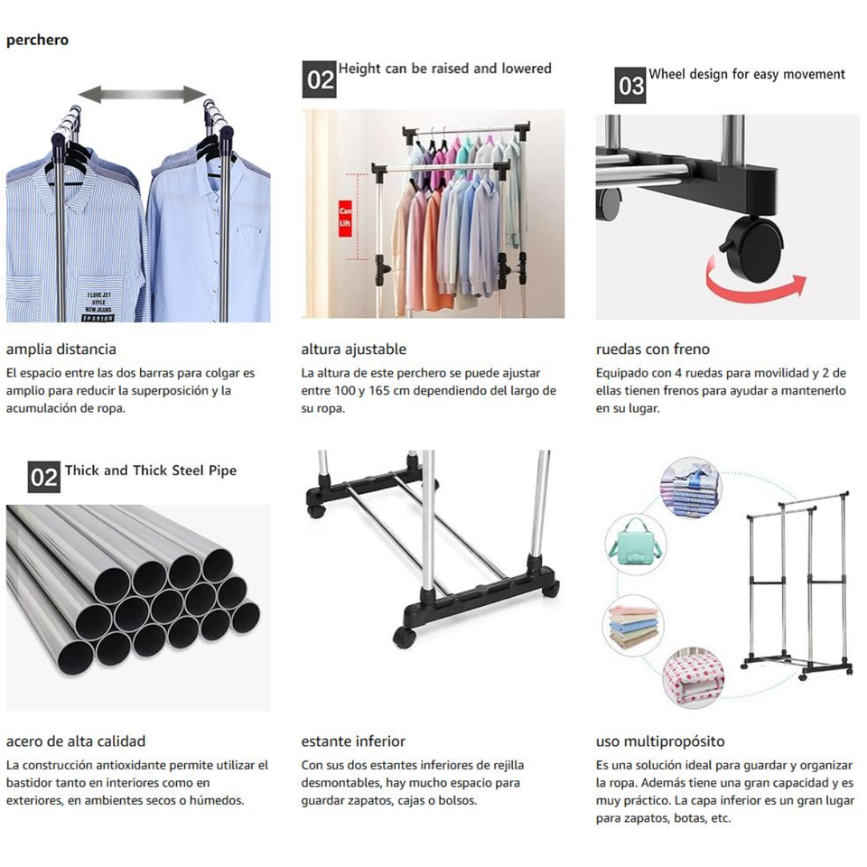 Perchero estante organizador ropa dual