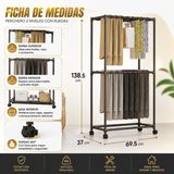 Perchero organizador 2 niveles con ruedas