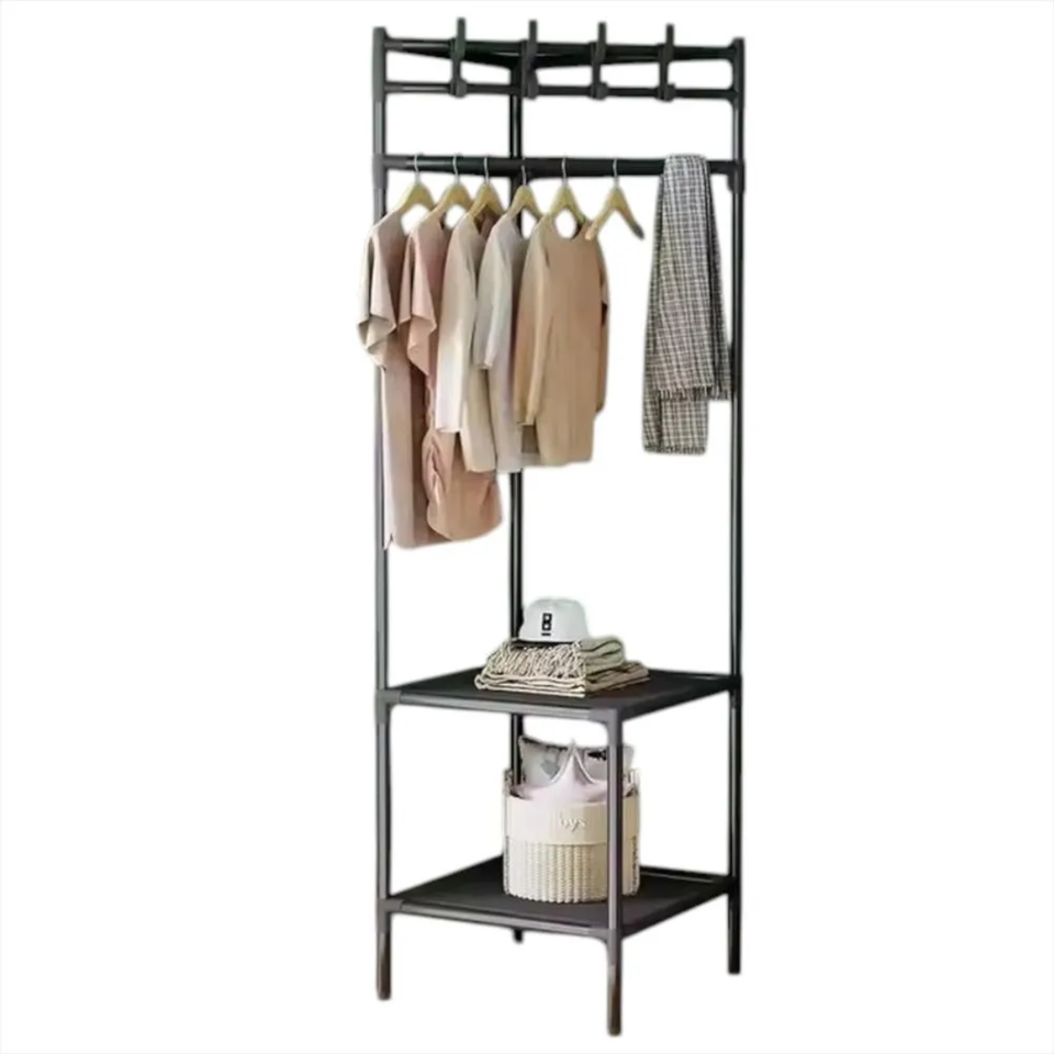 Closet esquinero 3 en 1 con repisas y ganchos