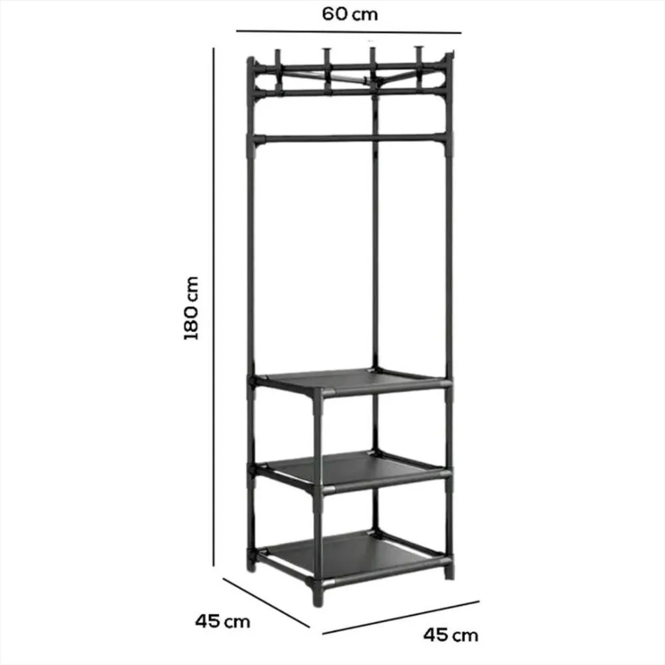 Closet esquinero 3 en 1 con repisas y ganchos