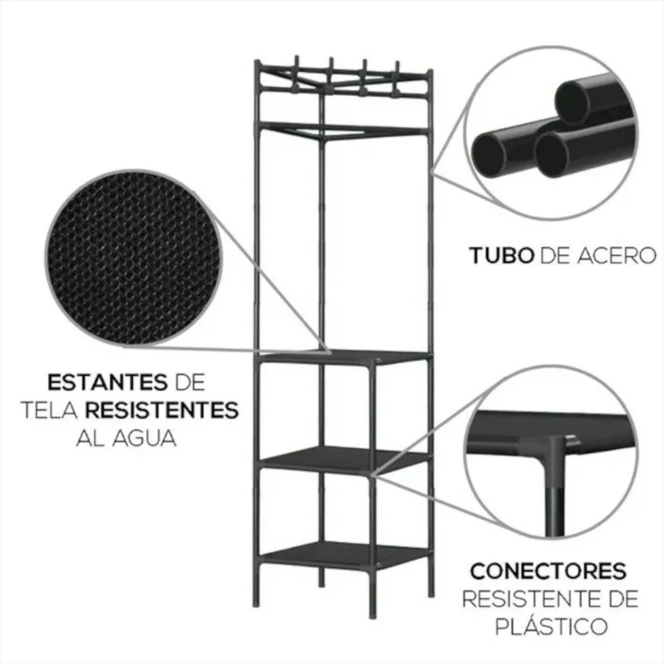 Closet esquinero 3 en 1 con repisas y ganchos
