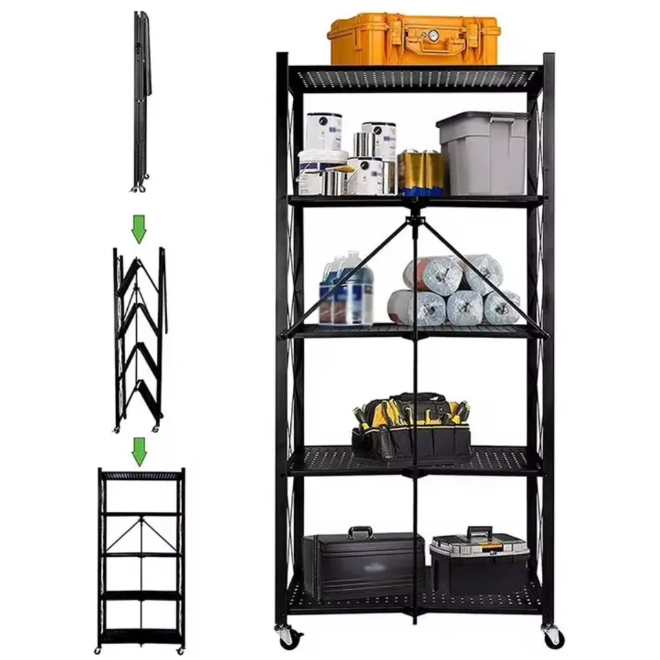 Estante Organizador Plegable Metálico de 5 Niveles con Ruedas