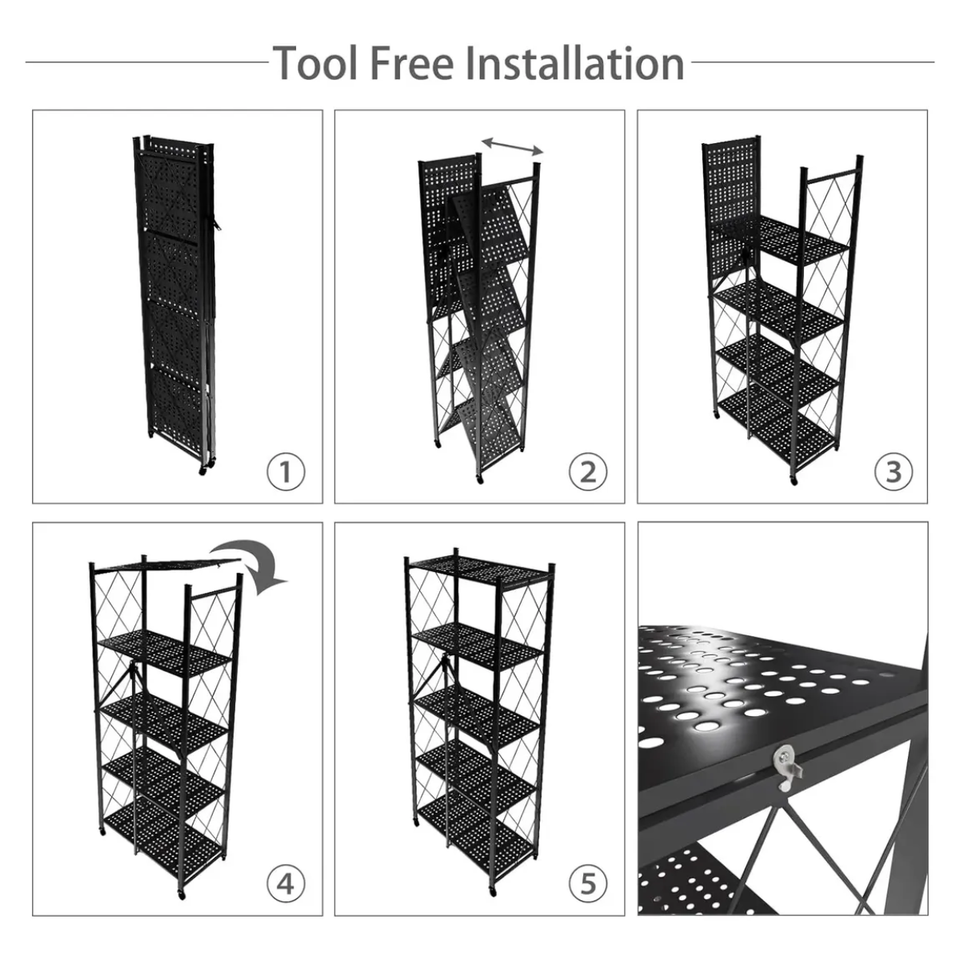 Estante Organizador Plegable Metálico de 5 Niveles con Ruedas