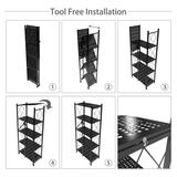 Estante Organizador Plegable Metálico de 5 Niveles con Ruedas