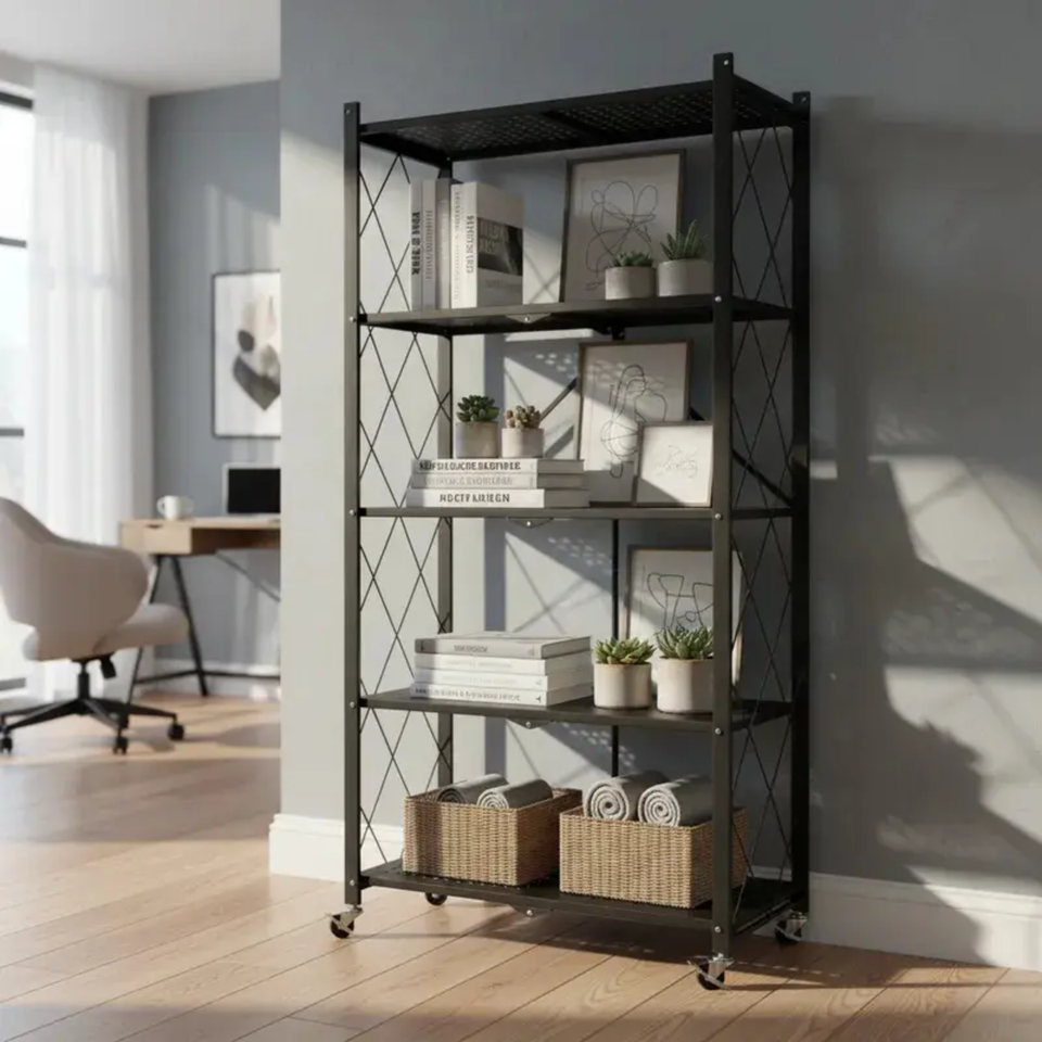 Estante Organizador Plegable Metálico de 5 Niveles con Ruedas
