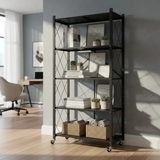 Estante Organizador Plegable Metálico de 5 Niveles con Ruedas