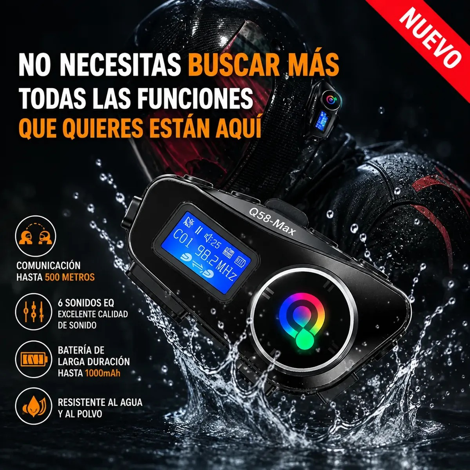 Combo X2 Intercomunicadores para Casco Q58-MAX con Pantalla LCD y Bluetooth