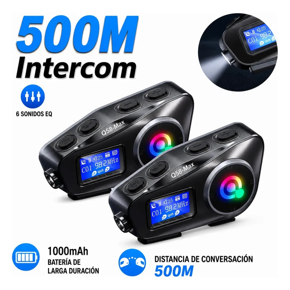 Combo X2 Intercomunicadores para Casco Q58-MAX con Pantalla LCD y Bluetooth