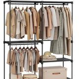 Closet Esqueleto X2 con Doble Espacio para Colgar, Repisas y Ganchos
