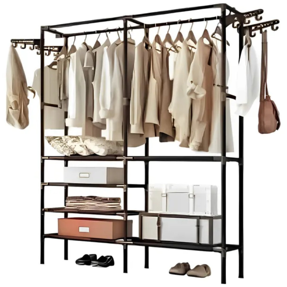Closet Esqueleto X2 con Doble Espacio para Colgar, Repisas y Ganchos