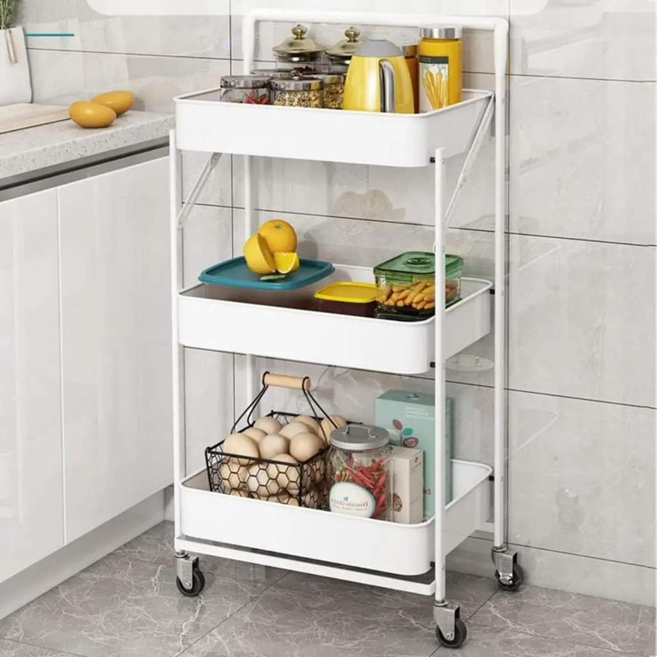 Organizador Metálico Plegable de 3 Niveles con Ruedas