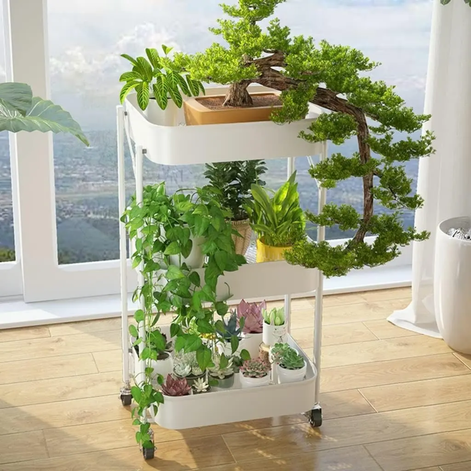 Organizador Metálico Plegable de 3 Niveles con Ruedas