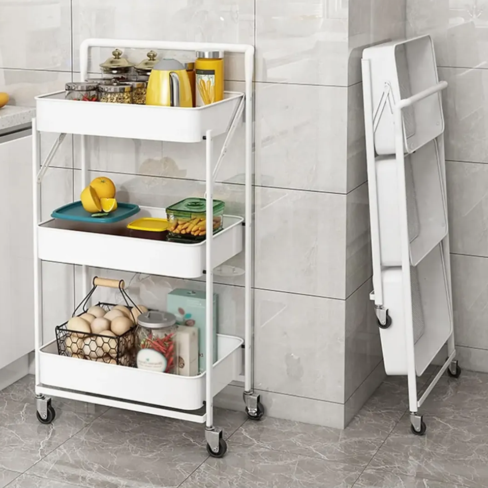 Organizador Metálico Plegable de 3 Niveles con Ruedas