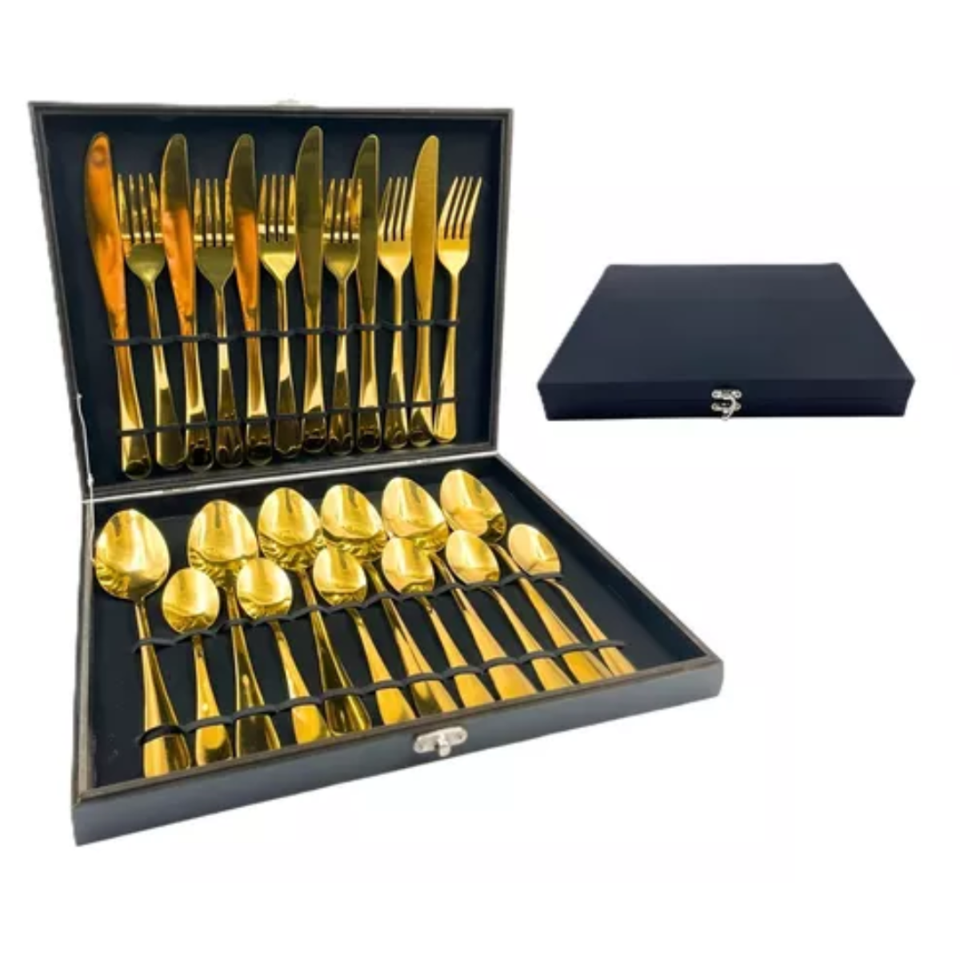 Set de cubiertos de acero inoxidable dorados 24 piezas