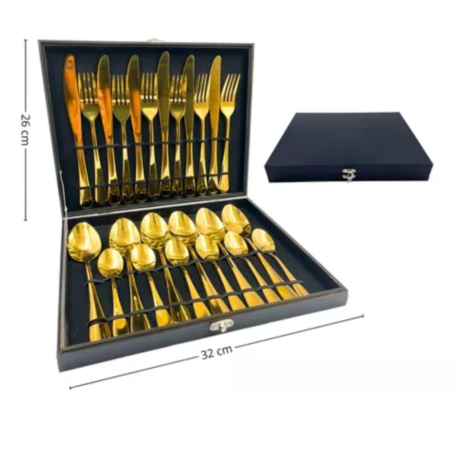 Set de cubiertos de acero inoxidable dorados 24 piezas