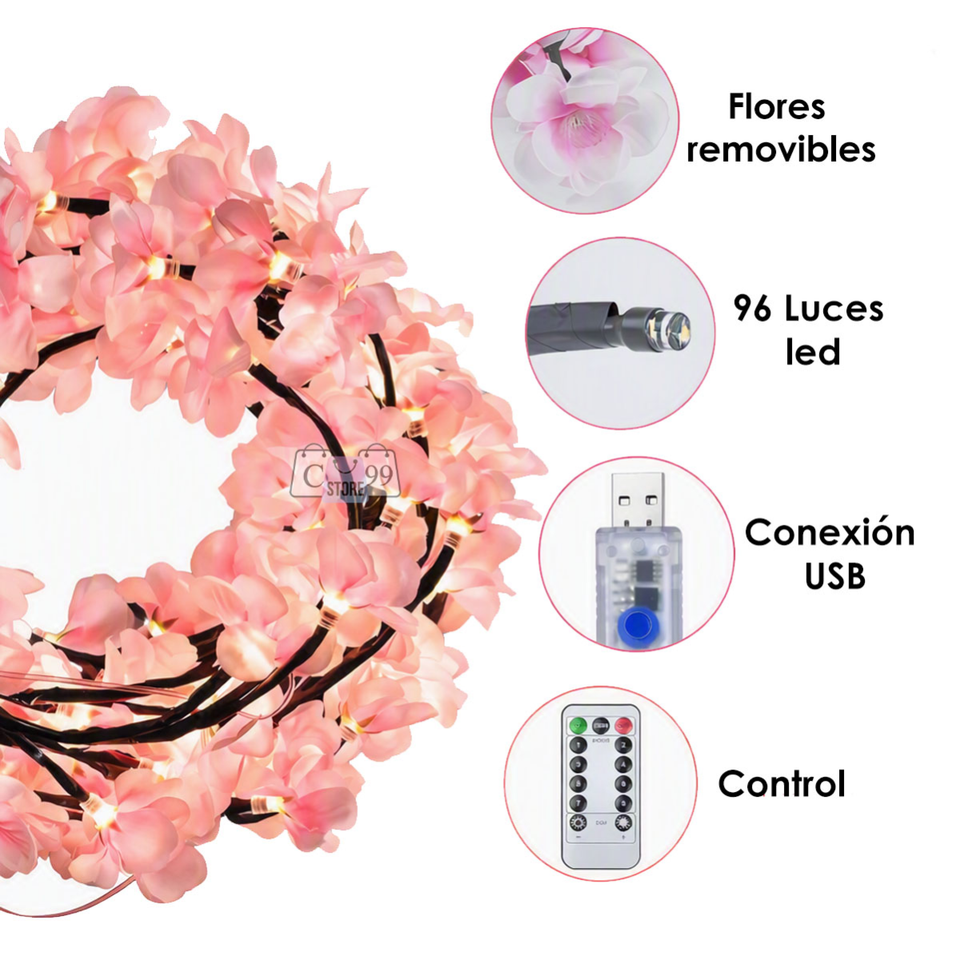 Guirnalda de flores de cerezo con luces led