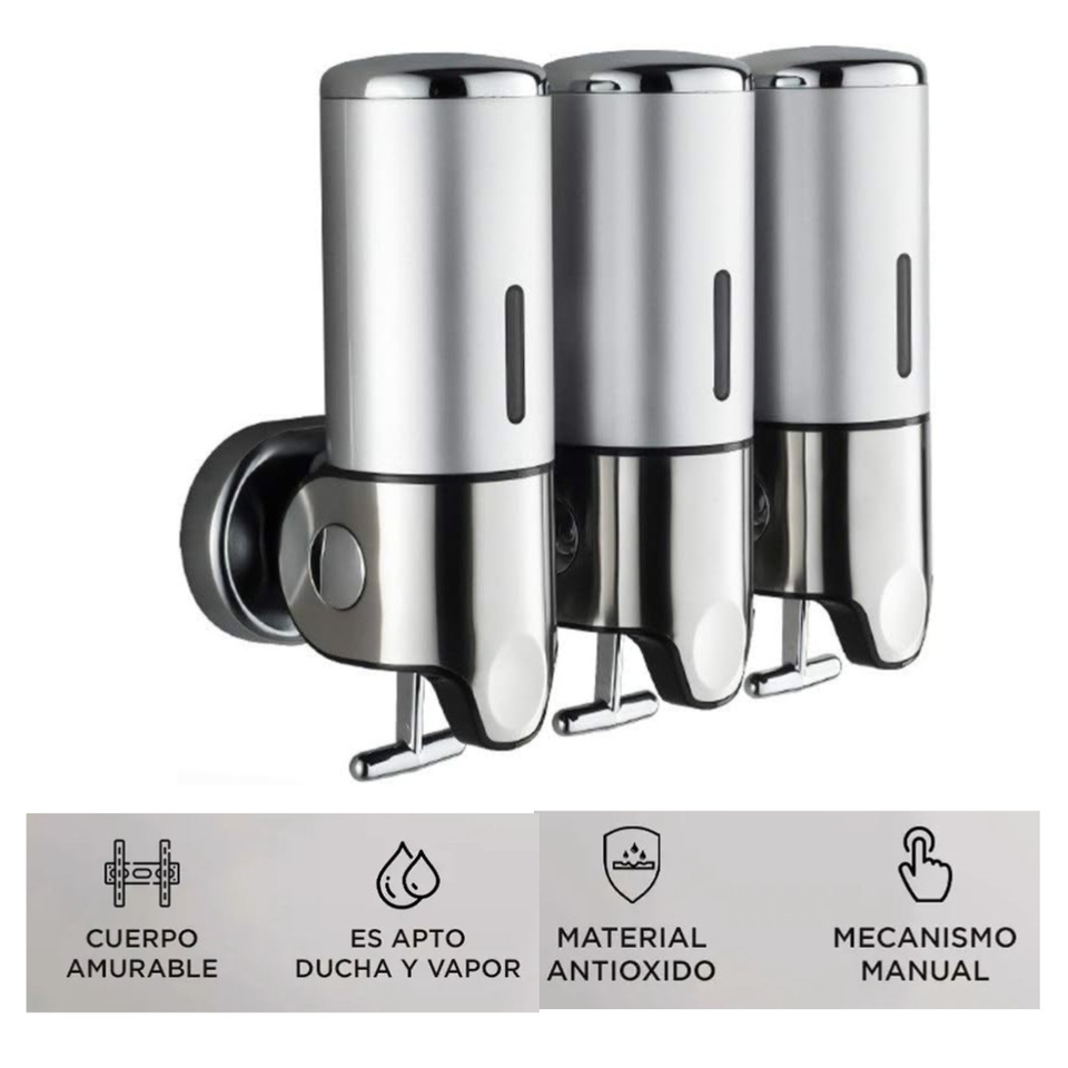 Dispensador de jabón y shampoo triple 3 en 1