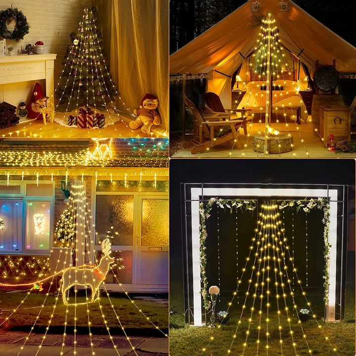 Luces LED Navideñas en Cascada con Estrella y Control Remoto