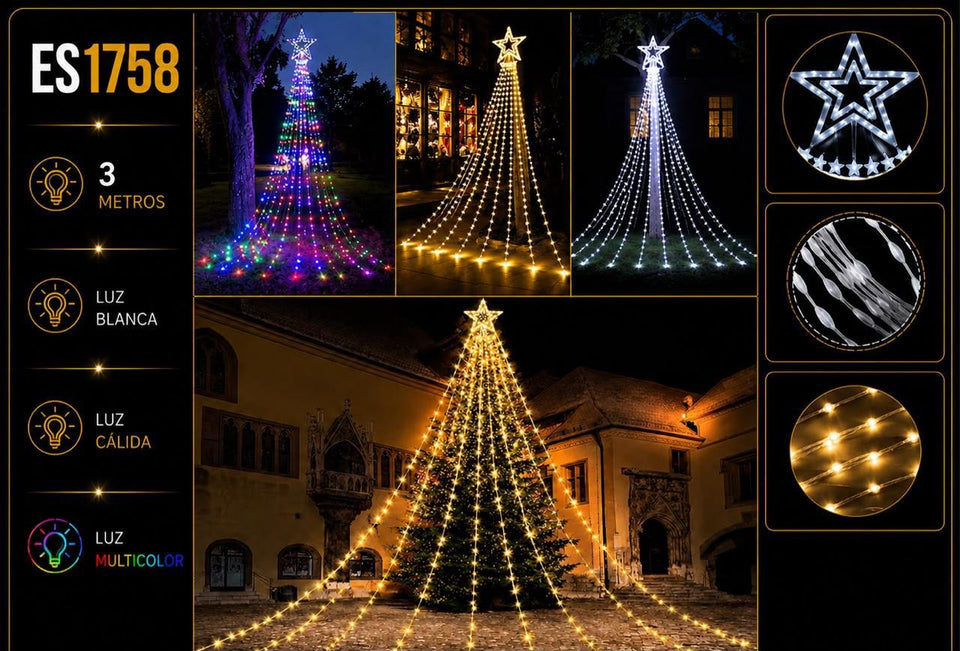 Luces LED Navideñas en Cascada con Estrella y Control Remoto