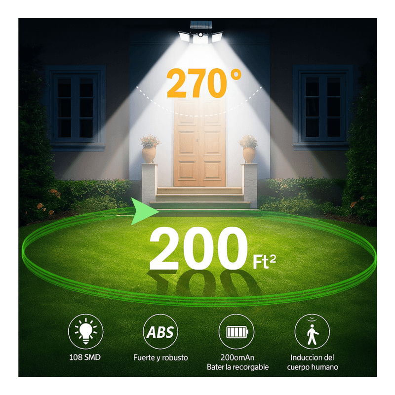 Lámpara Solar LED con Sensor de Movimiento y Triple Cabezal