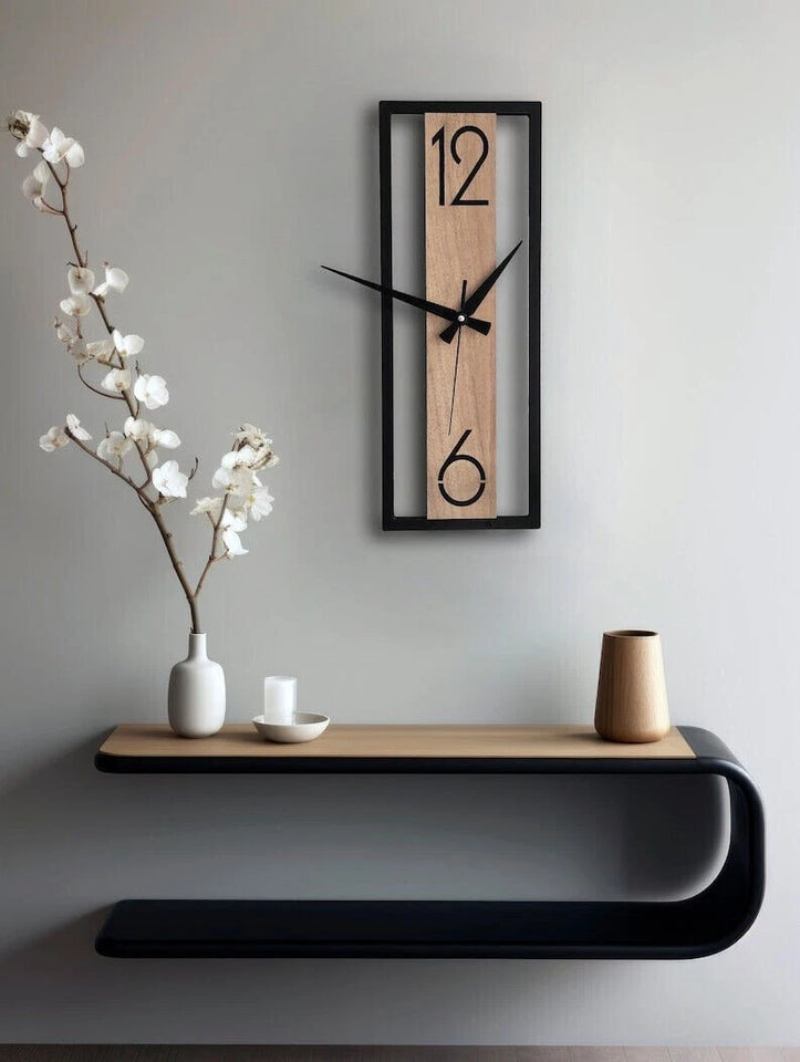 Reloj de Pared Rectangular con Vetas de Madera