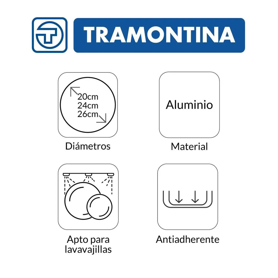 Juego de 3 Sartenes Tramontina Caribe Red Antiadherentes