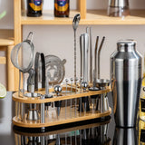 KIT DE COCTELERÍA PROFESIONAL DE 23 PIEZAS CON BASE DE BAMBÚ