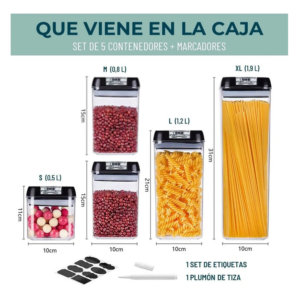 RECIPIENTES ORGANIZADORES PARA GRANOS Y CEREALES – SET X5