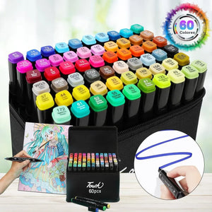 Kit de Marcadores Artísticos Doble Punta – 60 Colores con Estuche